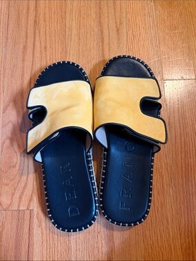 Dear Frances Yellow and Black Slide Sandals